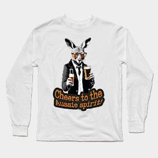 Kangaroo with a bottle and a glass of beer Long Sleeve T-Shirt